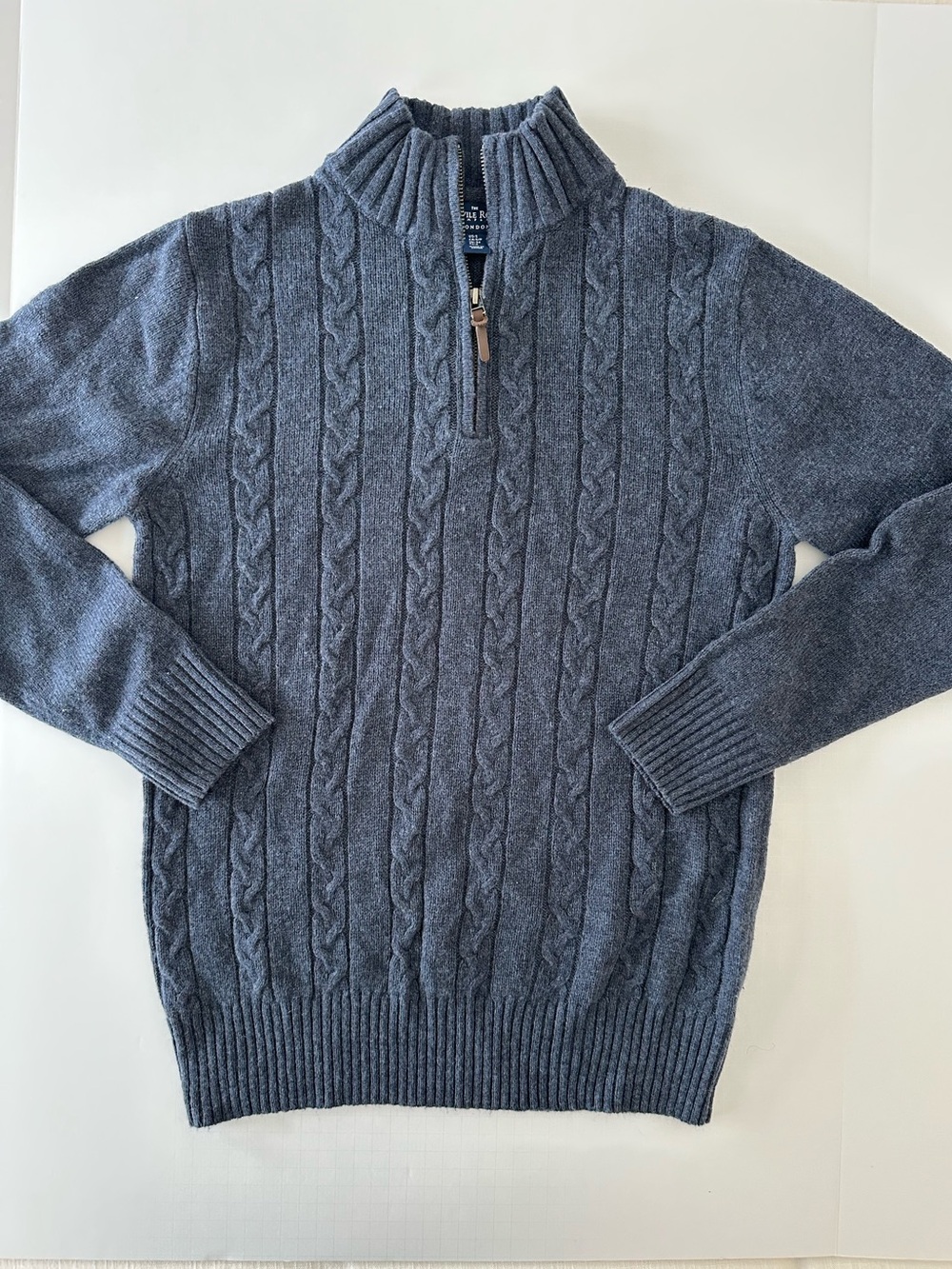 The Savile Row Company Men’s Navy Lambswool  Quarter Zip Sweater Size Small